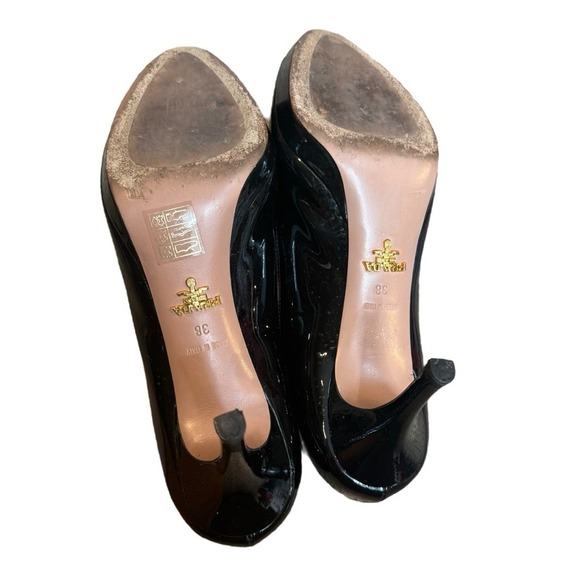 Prada Women's Size 38 Peep Toe Pump Heels Black Patent Leather Classic Luxury - Picture 10 of 10